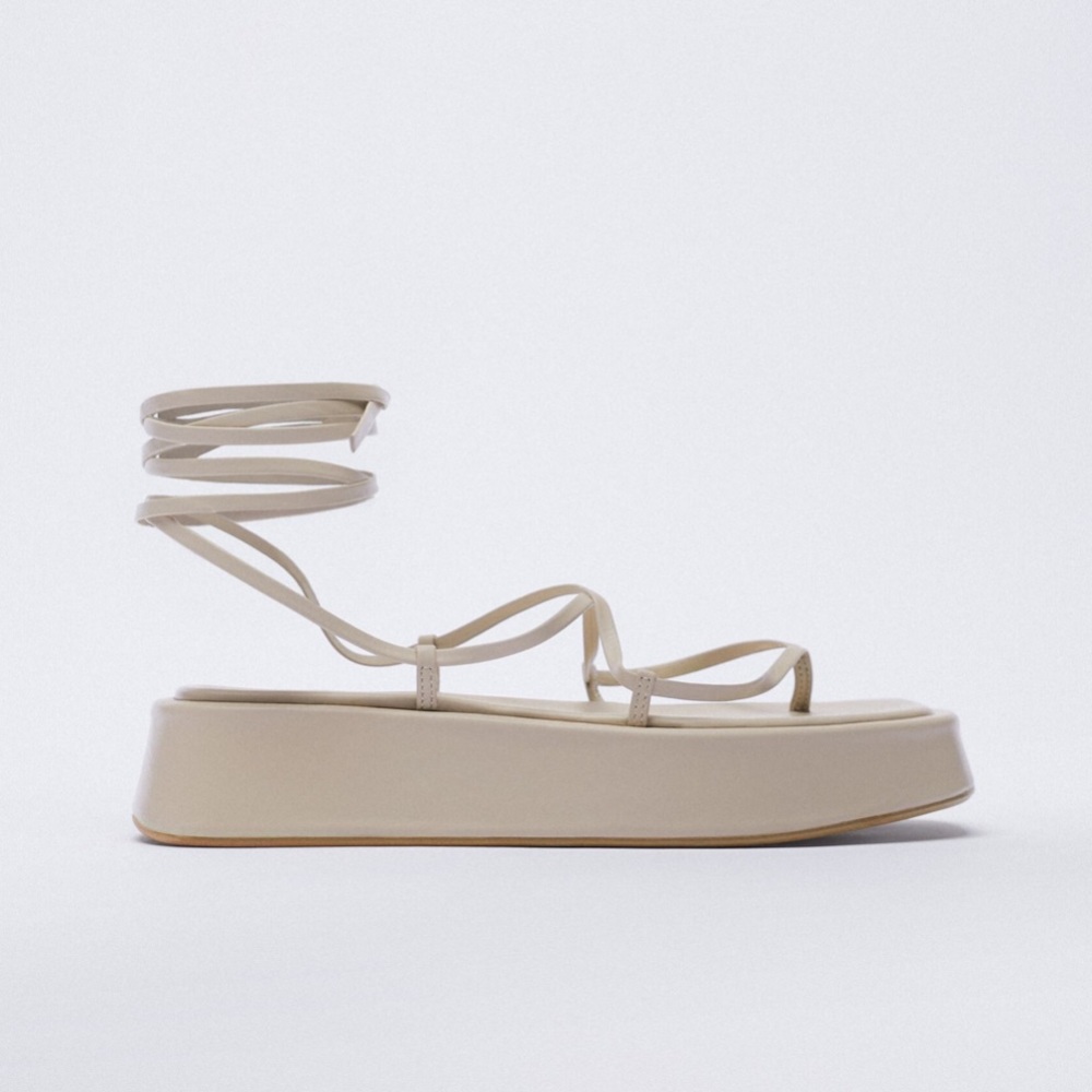 ZARA Tie Platform Sandal 2021 Tan Size 38